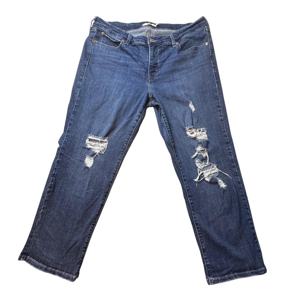 Levi's Jeans Women 16W Blue Boyfriend Distressed Ripped Denim‎ Casual Stretch